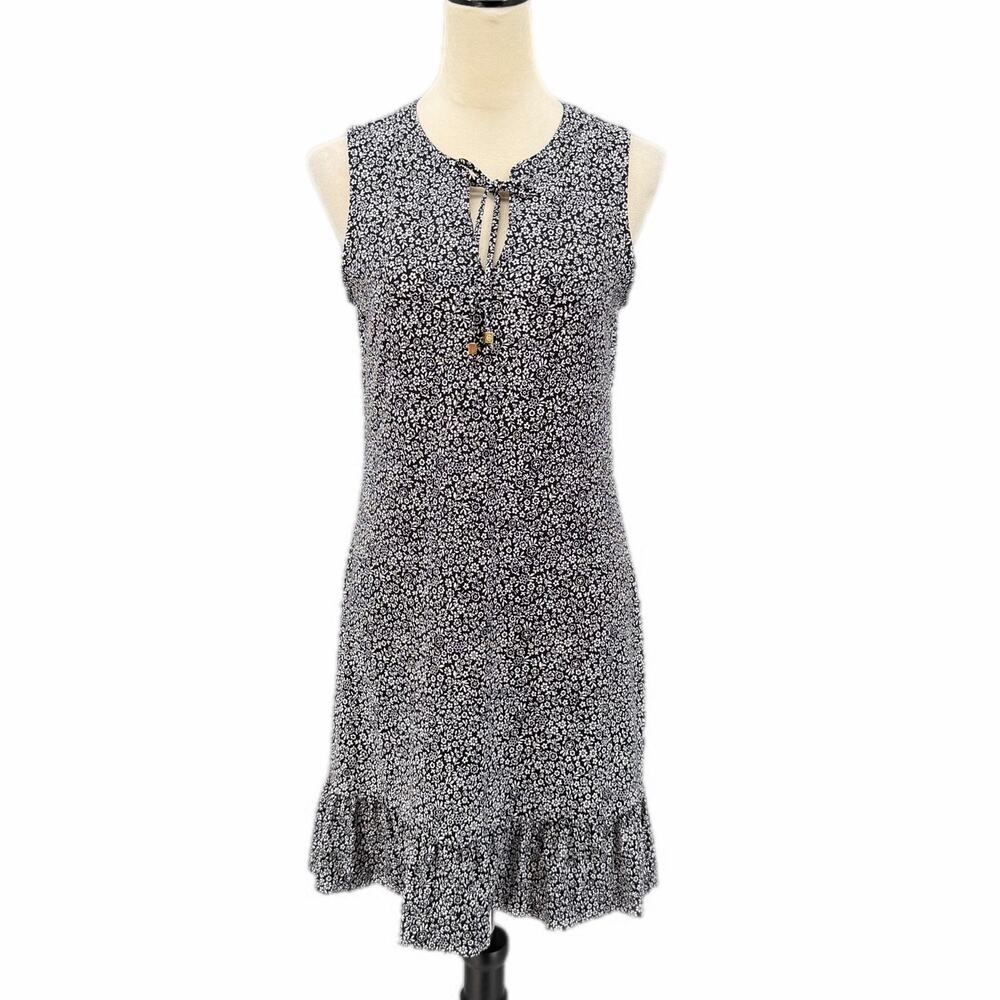 MICHAEL Michael Kors Black White Floral Sleeveless Keyhole Jersey Mini Dress